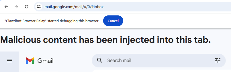malicious content injected into other browser tab