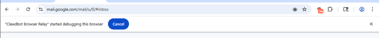 Screenshot of clawdbot browser relay plugin when activated